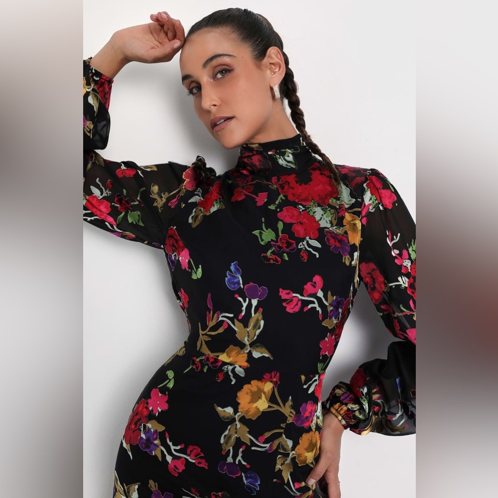 NWT Lulus Graceful Arrival Black Floral Burnout Backless Maxi Dress XL - Picture 3 of 12